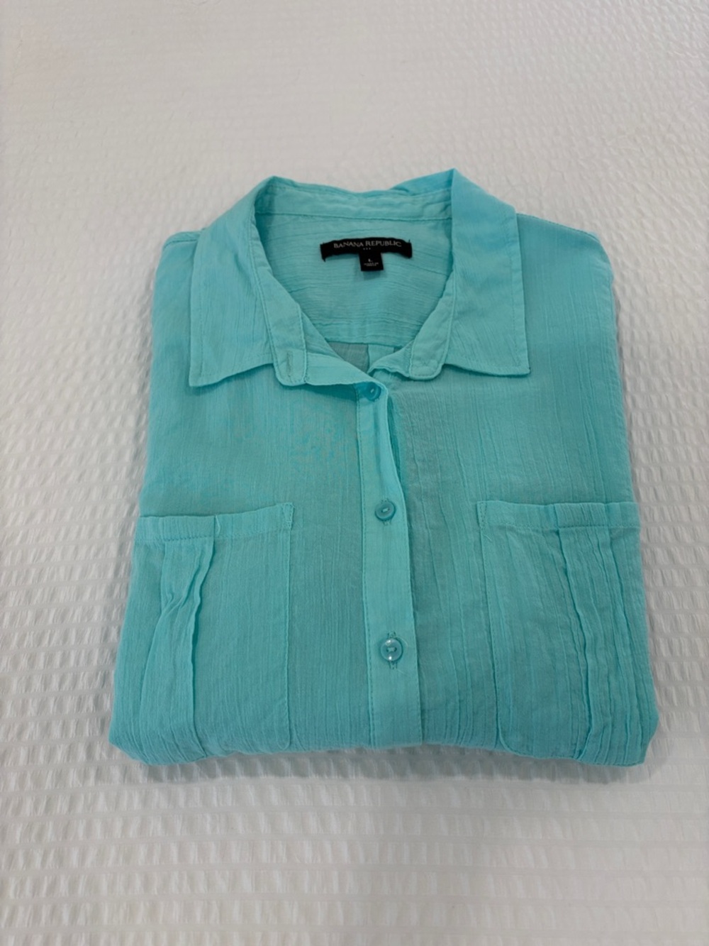 Banana Republic Sheer Button-Front Blouse in Aqua Blue
